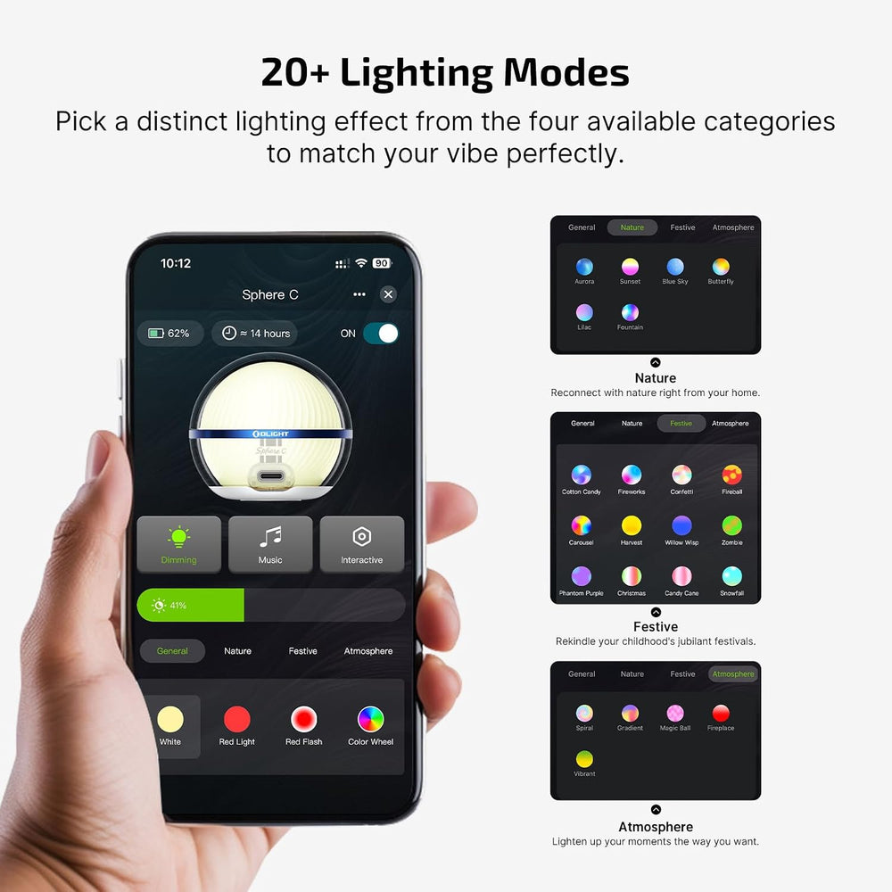 OLIGHT Sphere C Smart Night Light, USB-C Rechargeable RGB with App Control