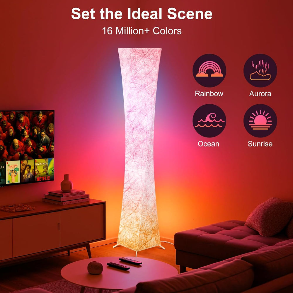 WORLD WIN 61'' RGB LED Corner Floor Lamp, Unique Hourglass Shade, Square