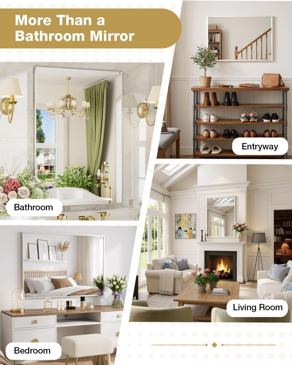24"x32" Nickel Rectangle Bathroom Mirror for Over Sink, Wall Mounted