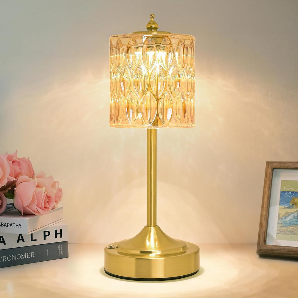 Cordless Table Lamp, 5200mAh Rechargeable Amber Glass Touch Lamp