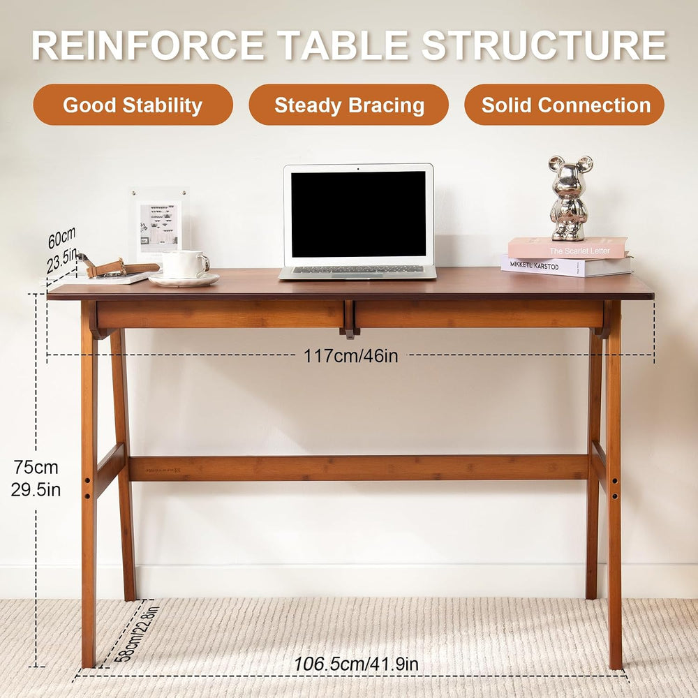 Nnewvante 46" Bamboo Writing Desk with Drawers for Home Office, Brown