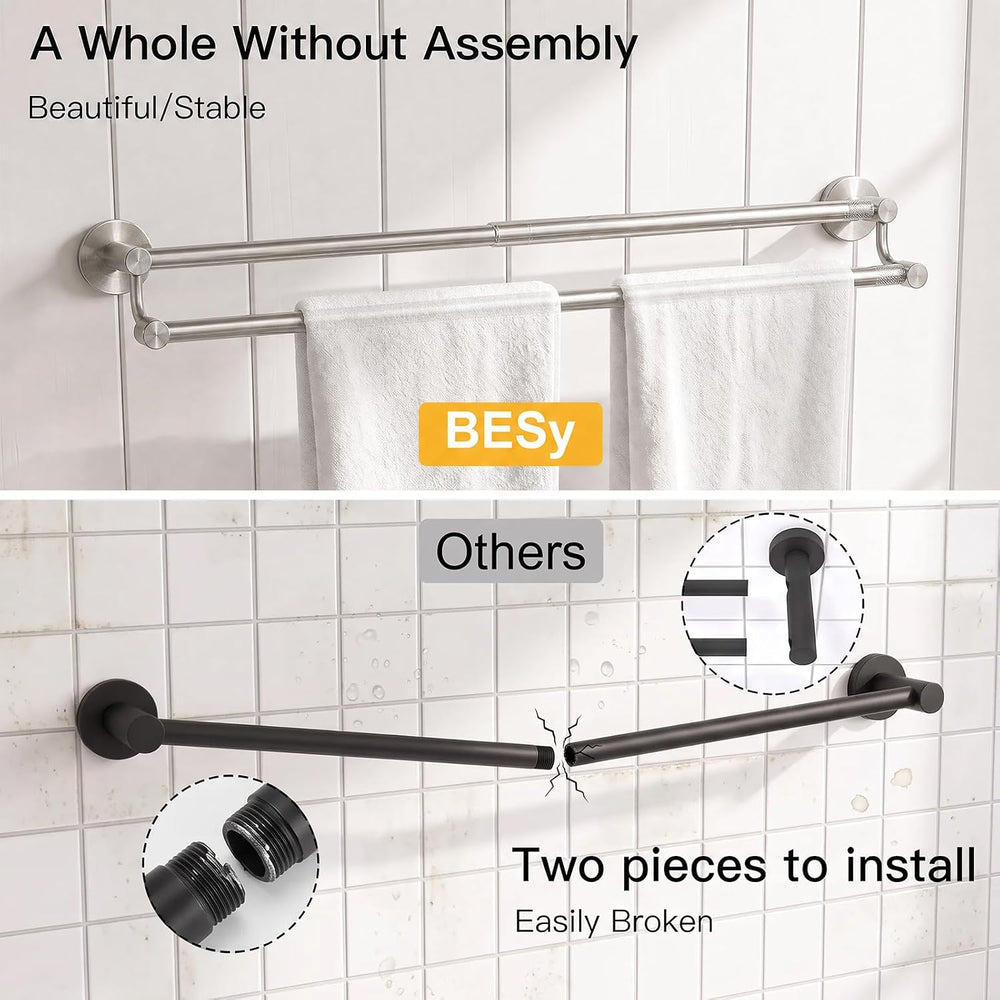 BESy Double Towel Bar Towel Rack for Bathroom Wall Mounted Brushed Nickel