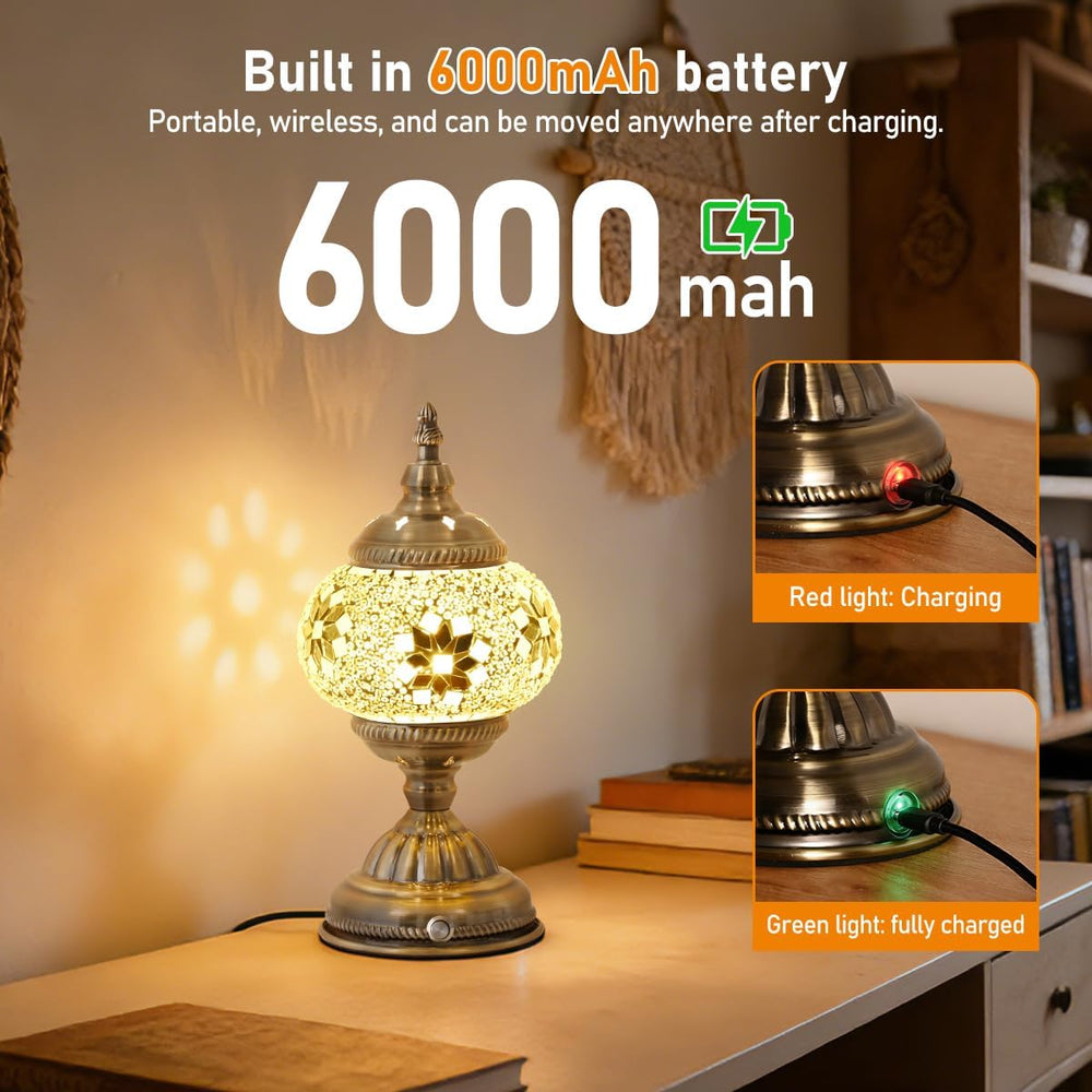 Portable Rechargeable Turkish Bronze Base Table Lamp, 6000mAh