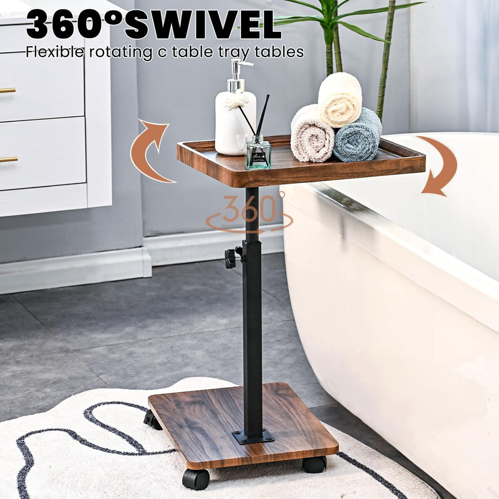 C Table End Table Adjustable Height,C Shaped End for Couch,Snack Tables,360°S...