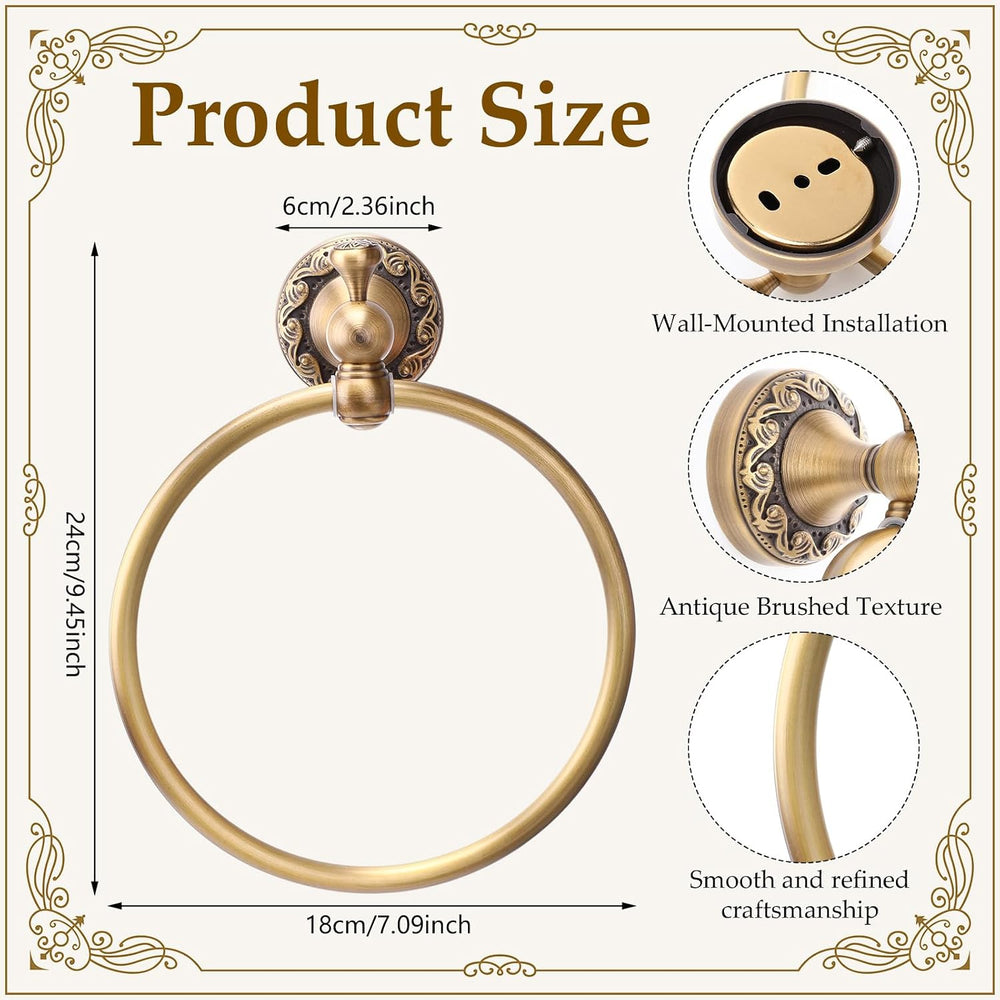 2 Pcs Brass Towel Ring Retro Gold Hand Towel Holder, Embossed Petal Series