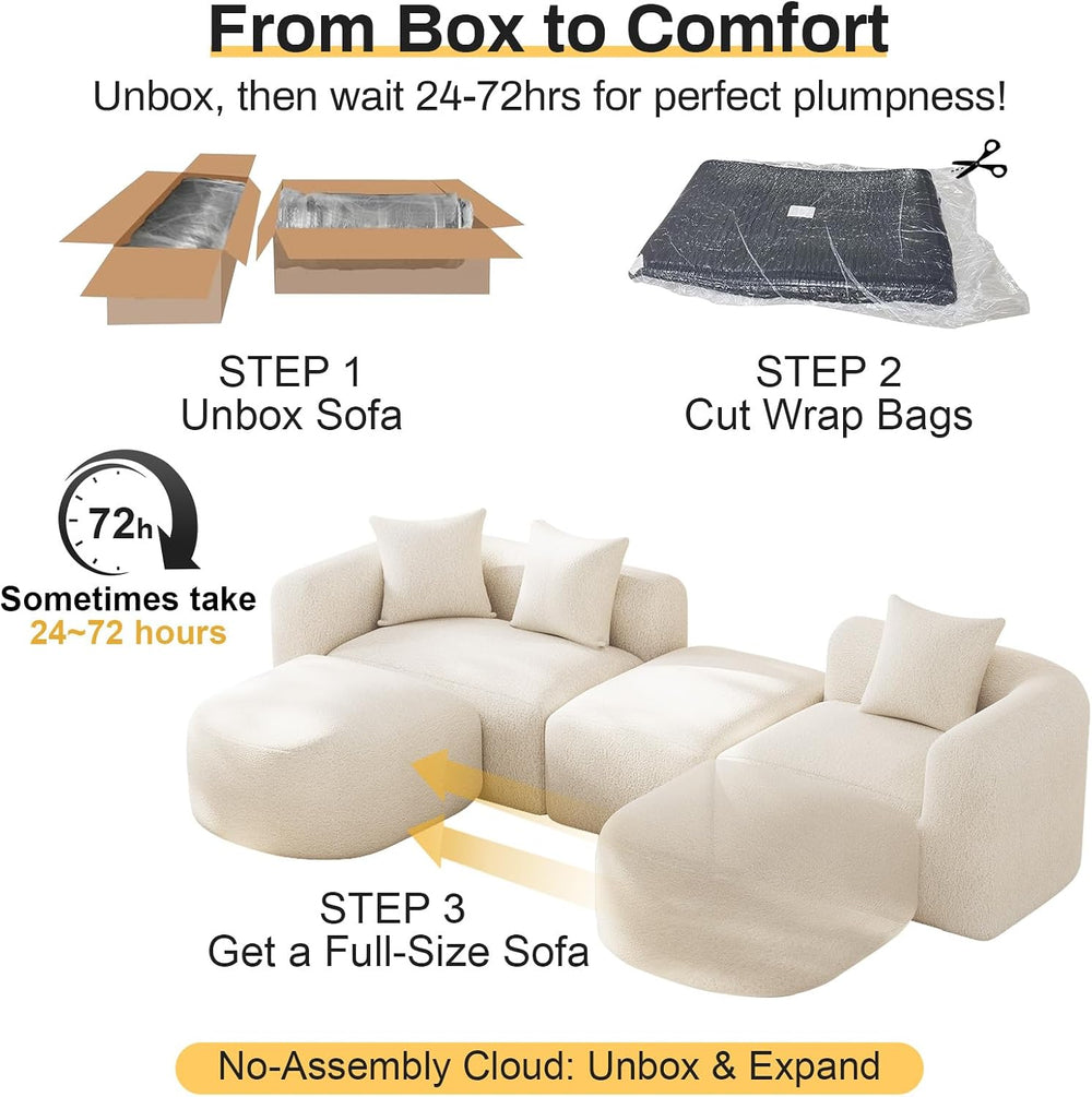 OUYESSIR 119" Curved Modular Sectional Sofa with Ottoman, Cream White