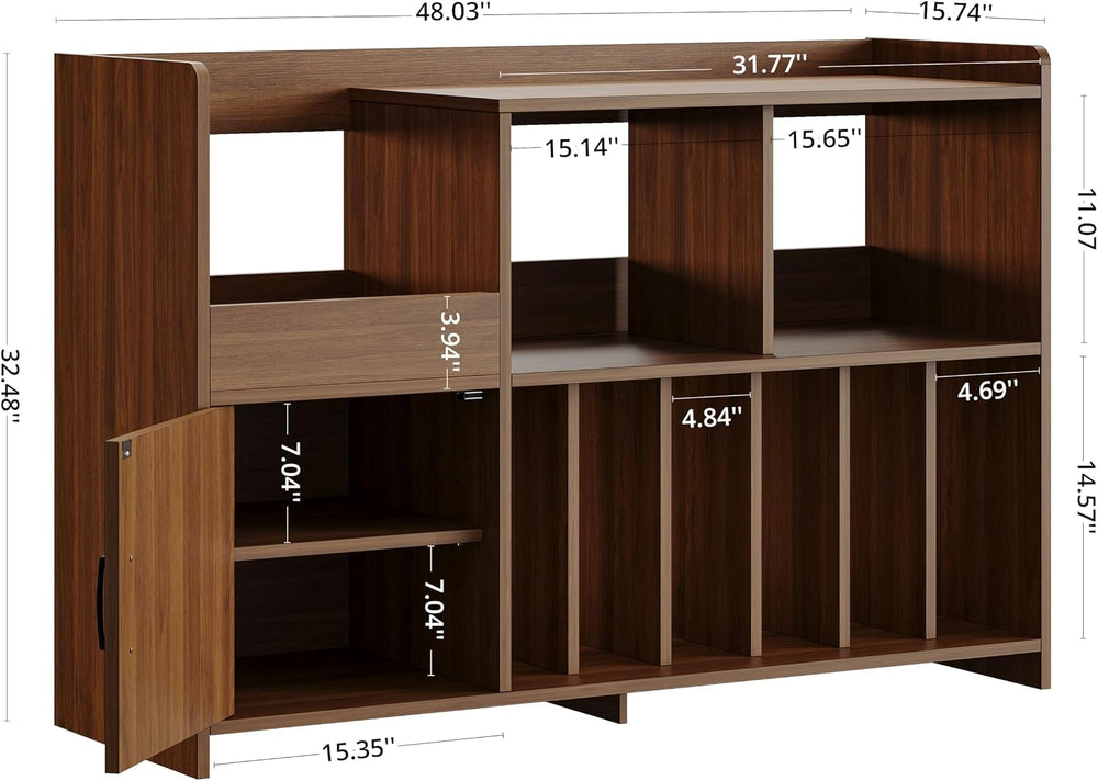 IRONCK 48" Mid-Century Modern Record Player Stand with Door, Walnut