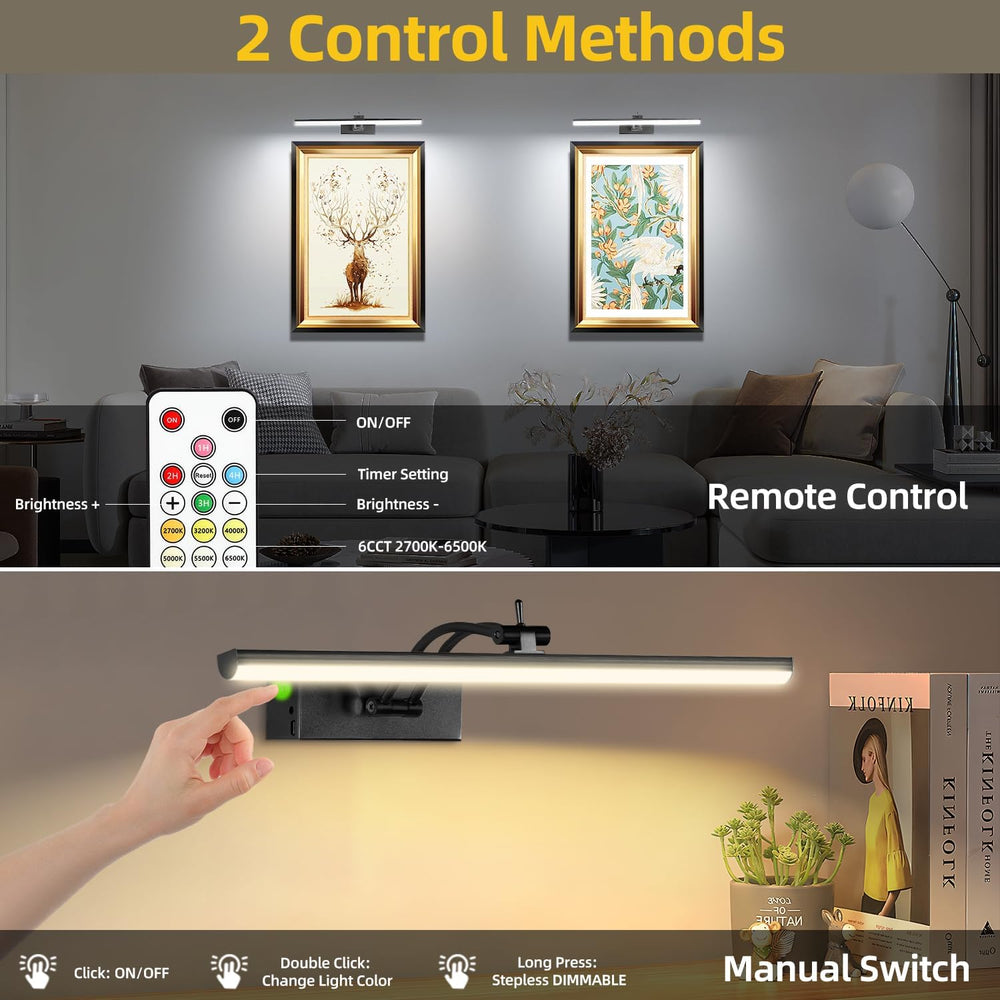 6CCT 16" Rechargeable Picture Lights for Wall with Remote, 4 Pack Black