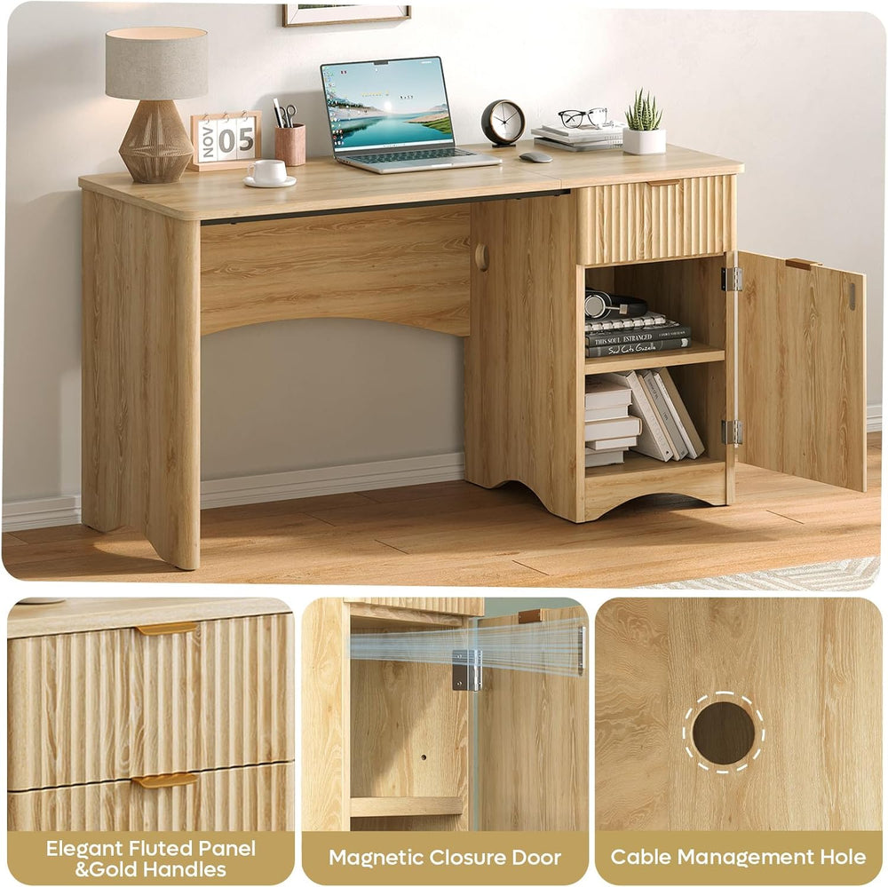 Bestier 47 inch Fluted Computer Desk with Drawer, Office Desk with File Cabin...