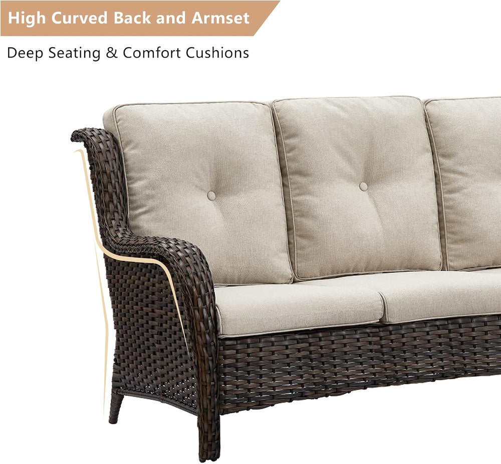 HUMMUH 5 Piece Wicker Patio Set, Sofa & Swivel Rockers, Brown/Beige