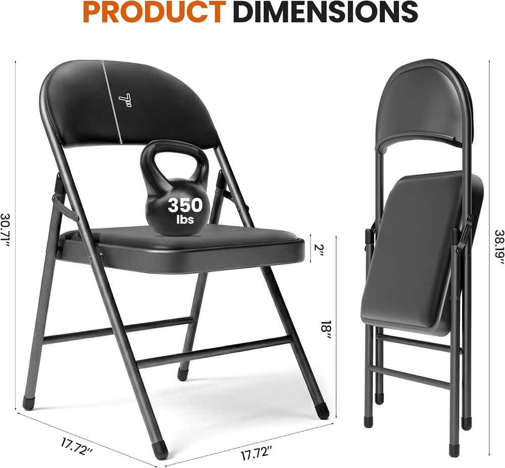 Black Padded Folding Chairs 12 Pack with PU Cushion and Back