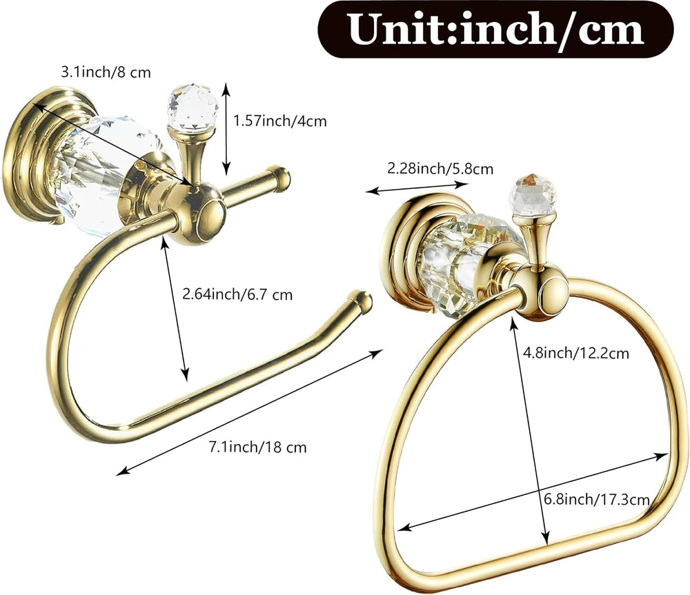Gold Crystal Half Round Towel Ring, Hand Towel Holder for Bathroom, Gold Toil...
