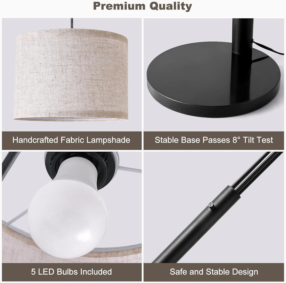 Bright Floor Lamp, Remote Control, Beige Shade Black Pole