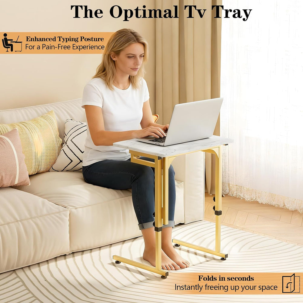 Folding tv Tray Dinner Snack Table,6 Height Adjustable Slide Under Couch Side...