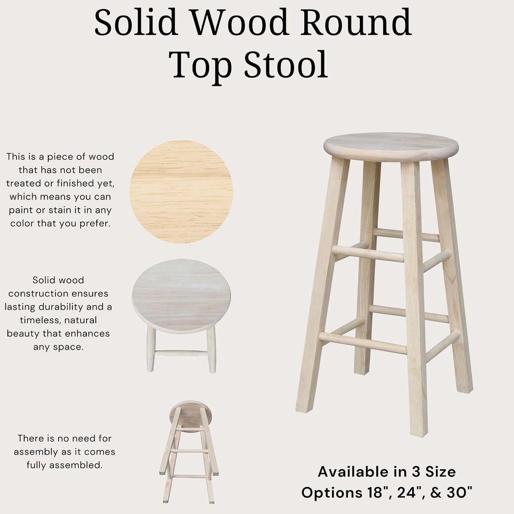 IC INTERNATIONAL CONCEPTS Solid Wood Round Top Stool, Unfinished
