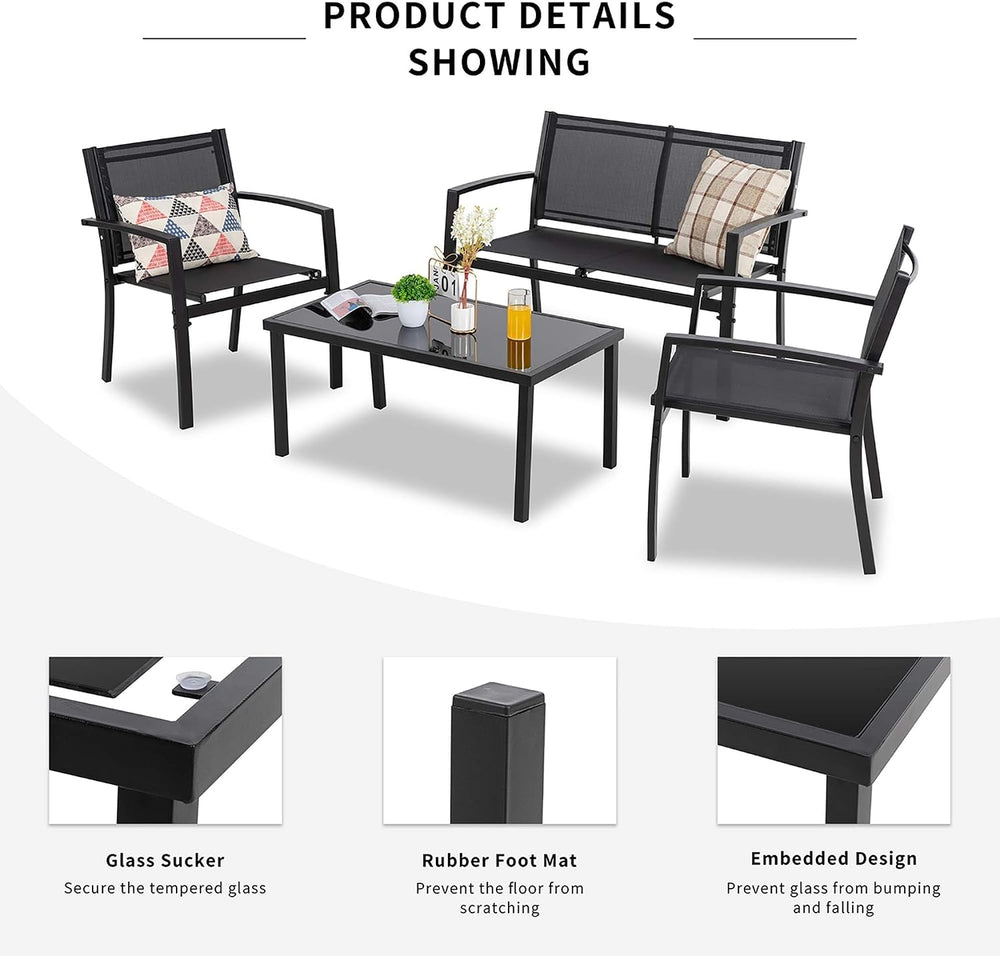 Shintenchi 4 Pieces Patio Furniture Set All Weather Textile Fabric Outdoor Co...