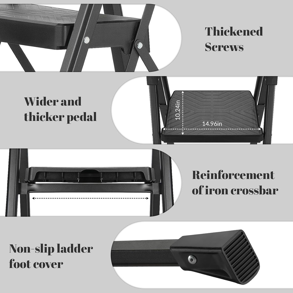 XinSunho 3 Step Stool, Heavy Duty Steel with Foldable Handrail & Tool Tray
