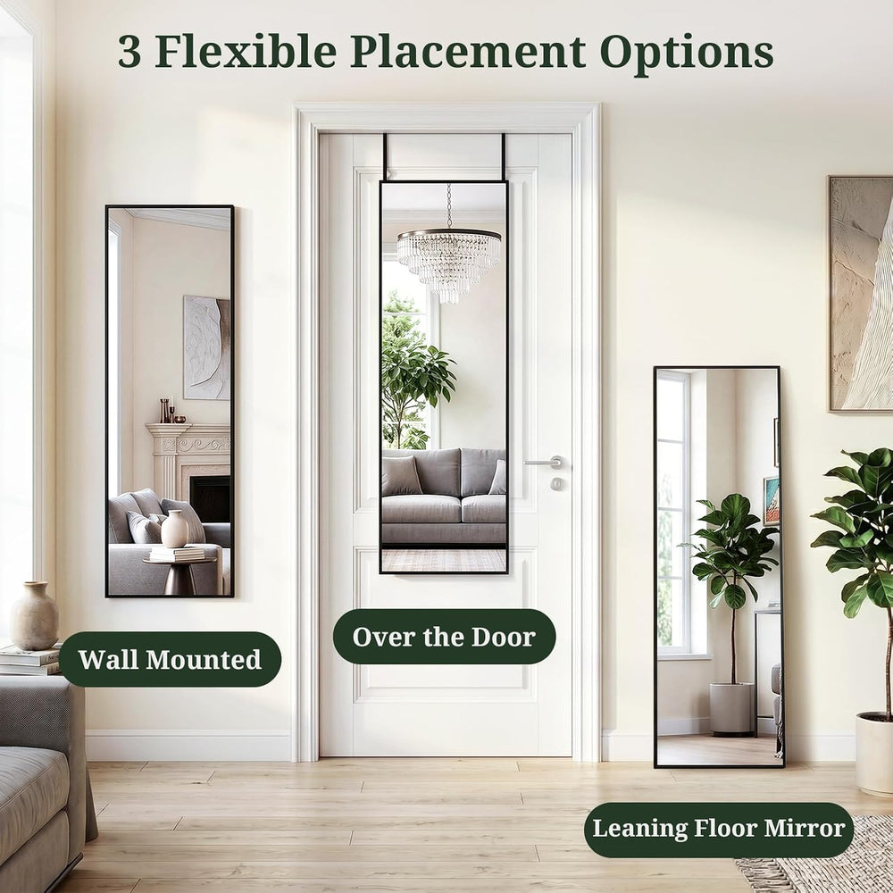 47"x14" Mirror Full Length, Wall Mounted/Over the Door, Black