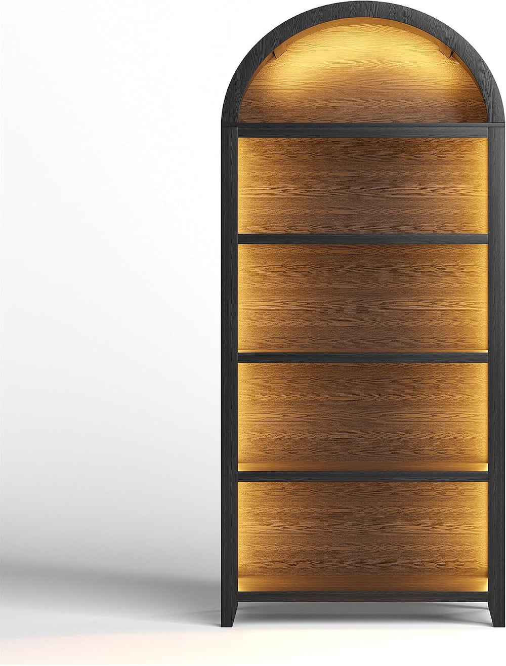 5-Tiber Arched Bookcase with 3-Color Lights & Motion Sensor, Black