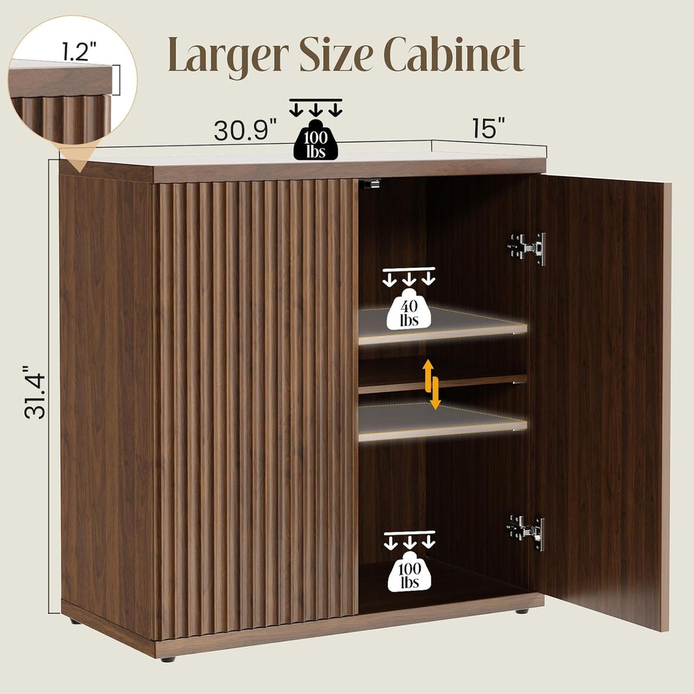 Fluted Buffet Cabinet with Storage Sideboard with 2 Doors& Adjustable Shelf