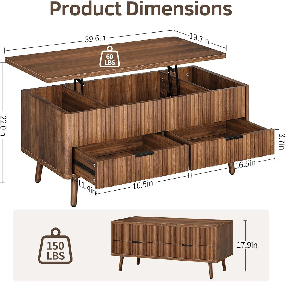 Lift Top Coffee Table with Storage, Living Room Coffee Table with 2 Drawers