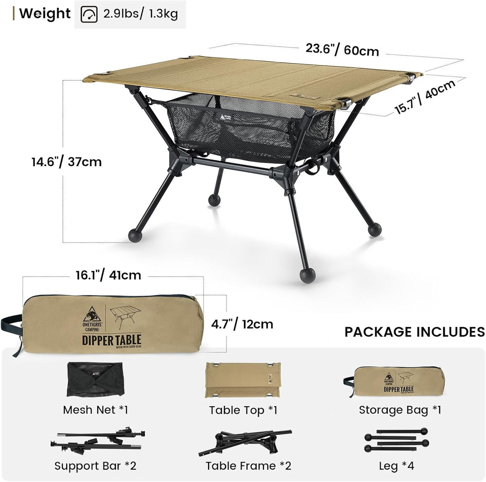 ONETIGRIS Dipper Camping Table, Lightweight Portable Table with Storage Net