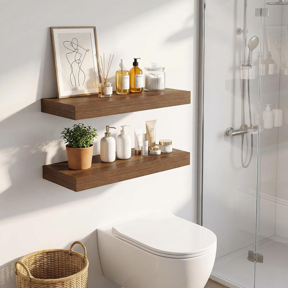 Vivelove Walnut Floating Shelves 8 Inch Deep, 16 x 8, Set of 2