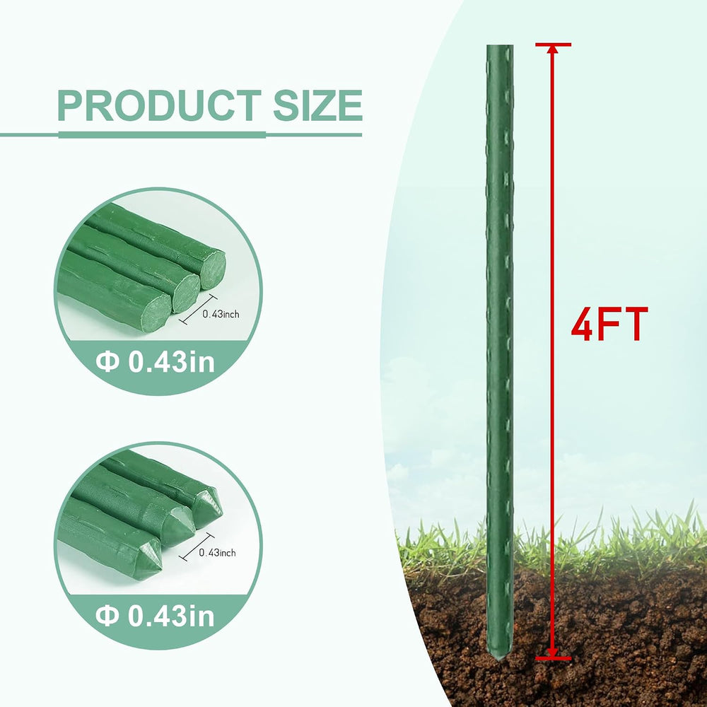 50pcs Garden Stakes 4FT, Plastic Coated Steel Plant Stakes Specifically Desig...