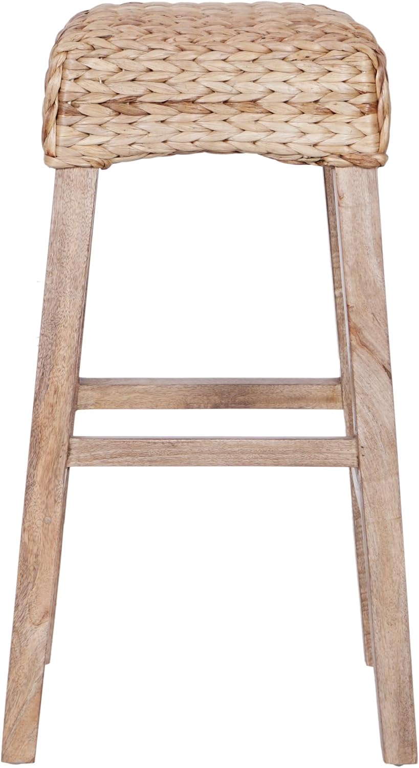 JONATHAN Y Maui Backless Woven Water Hyacinth Bar Stool, 30" Natural