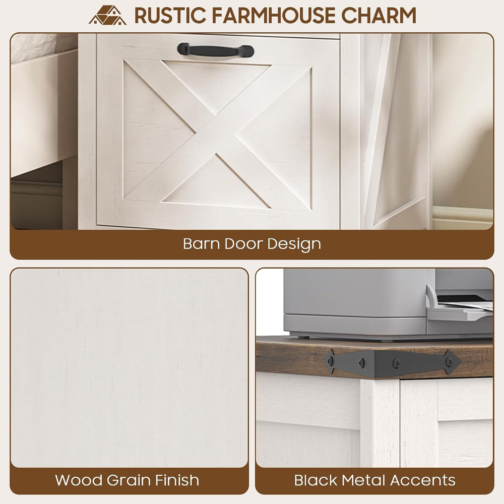 Farmhouse 3 Drawers File Cabinet with Lock for Home Office, Rustic White