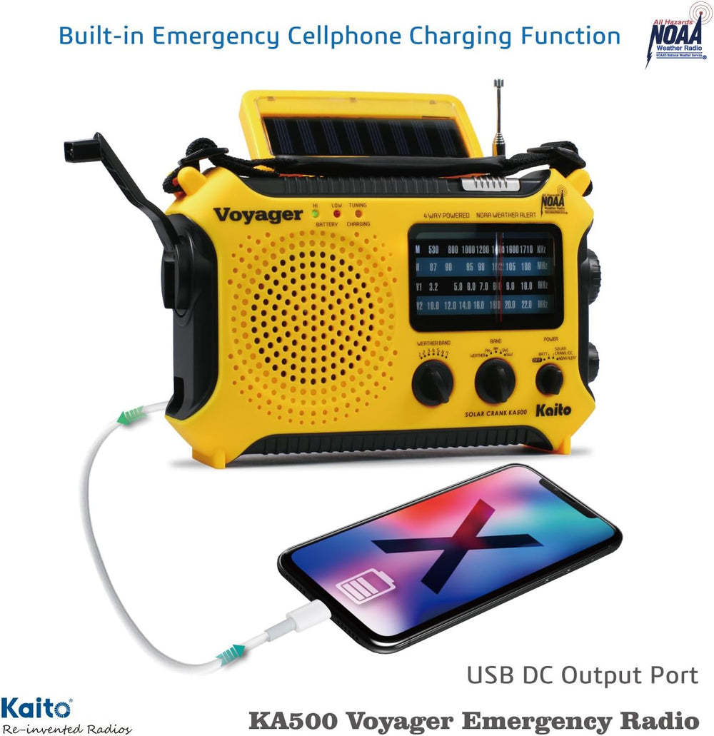 Kaito KA500 5-way Powered Solar Power,Dynamo Crank, Wind Up Emergency AM/FM/S...