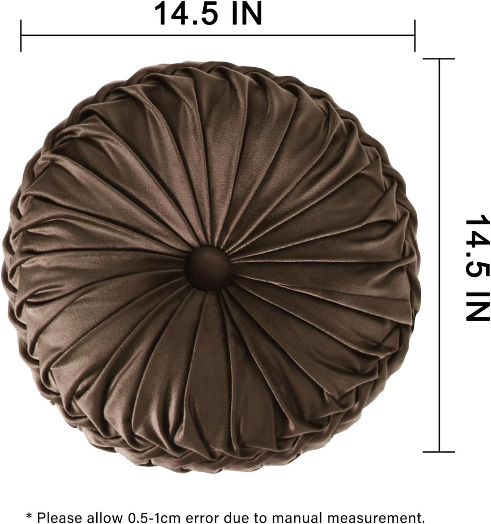 HIG Set of 2 Chocolate Velvet Decorative Round Pleated Throw Pillows