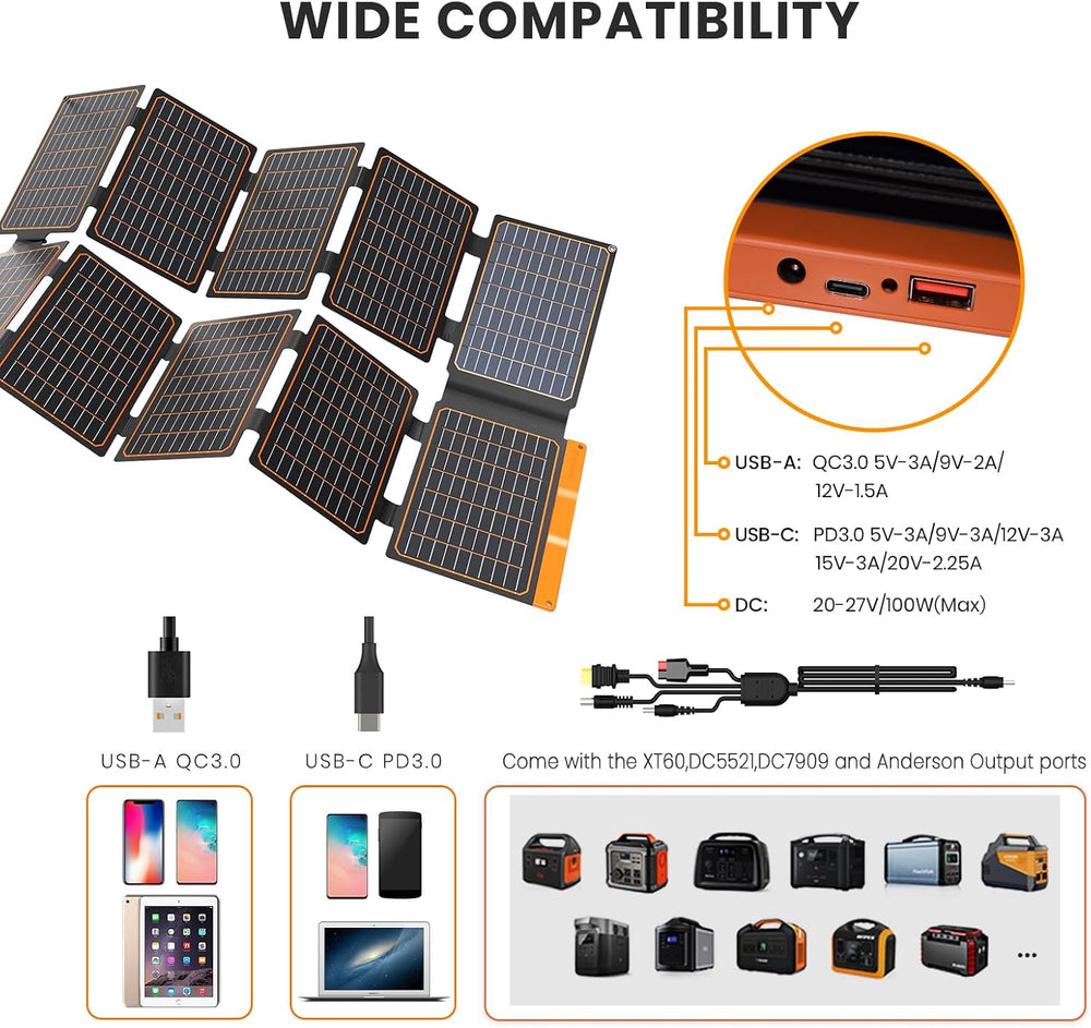 FlexSolar 100W Portable Solar Panel - 24% High Efficiency, IP67 Waterproof, Q...