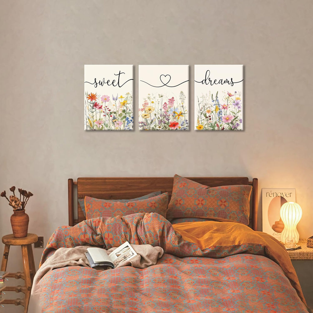 Framed Sweet Dreams Wall Art Set of 3, Colorful Wildflower Prints