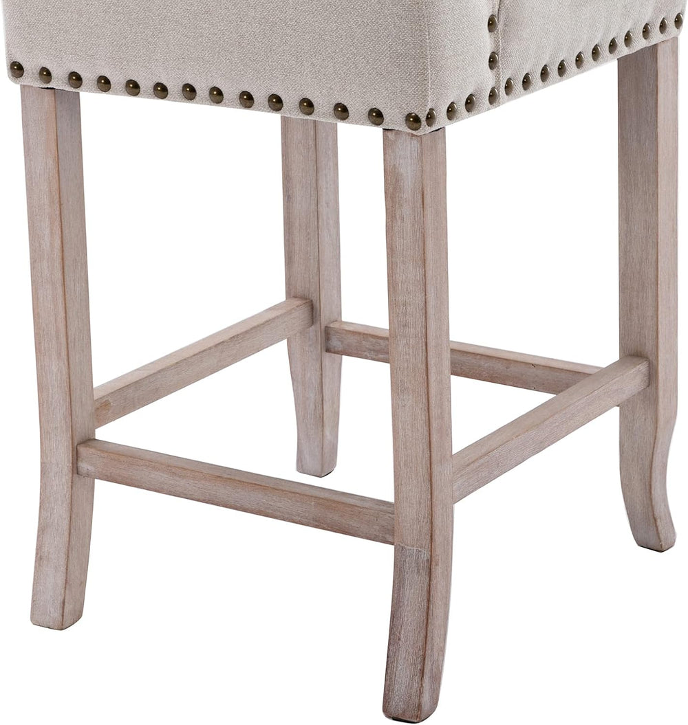 DUOMAY Tufted 26 Inch Counter Height Bar Stools Set of 2, Linen Upholstered C...