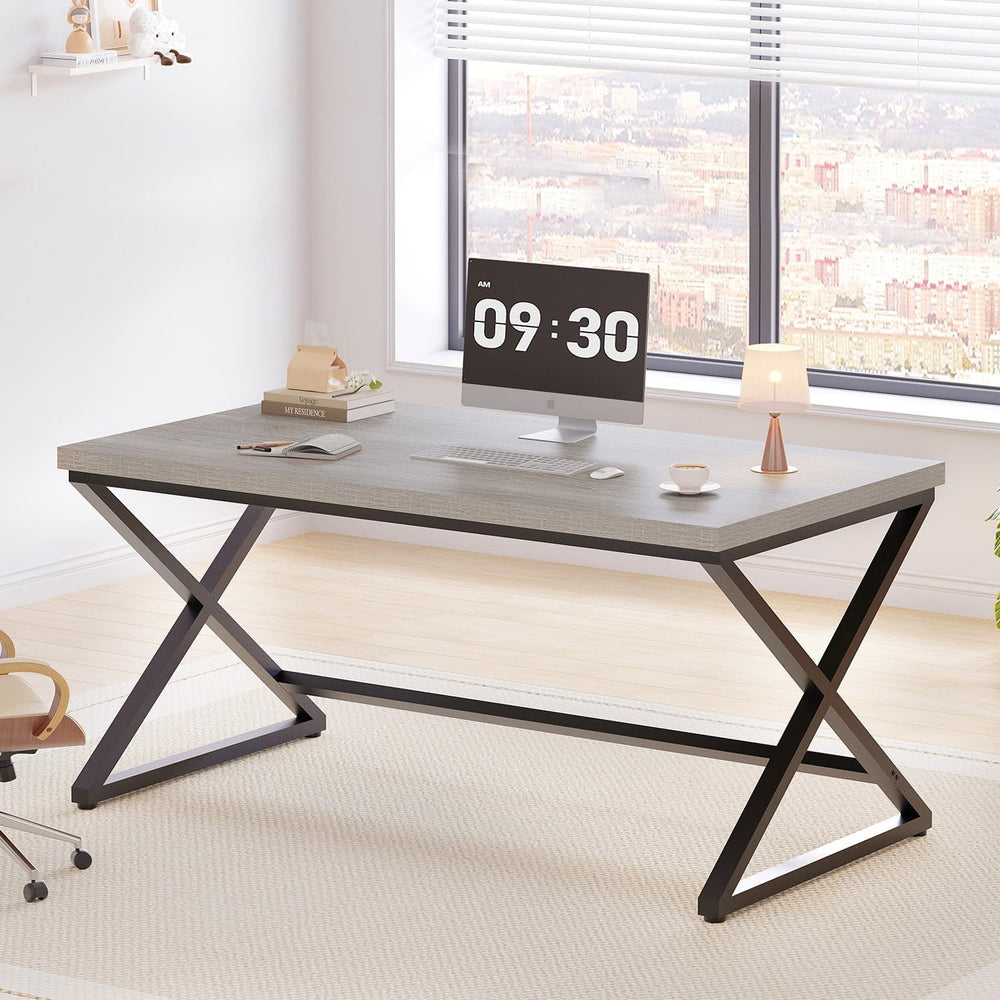 IBF 55" Gray Computer Desk, Writing Study Desk for Home Office, Light Grey