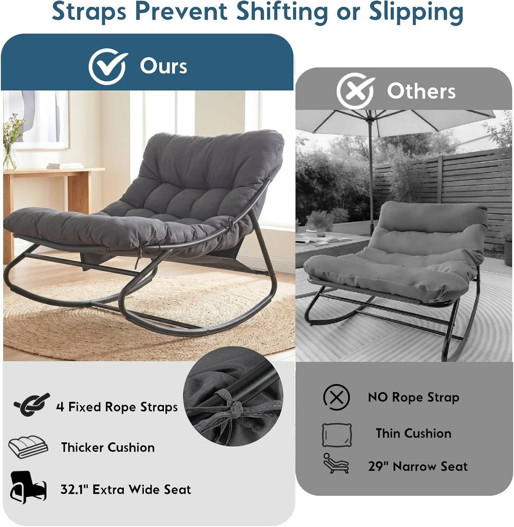 Arlopu Outdoor Rocking Chair Set of 2 with Ottoman, Papasan Rocking Chair