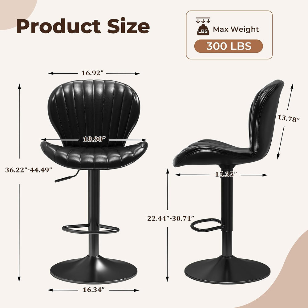 LIVELYGLOW Swivel Bar Stools Set of 2, PU Leather Chairs for Kitchen Black