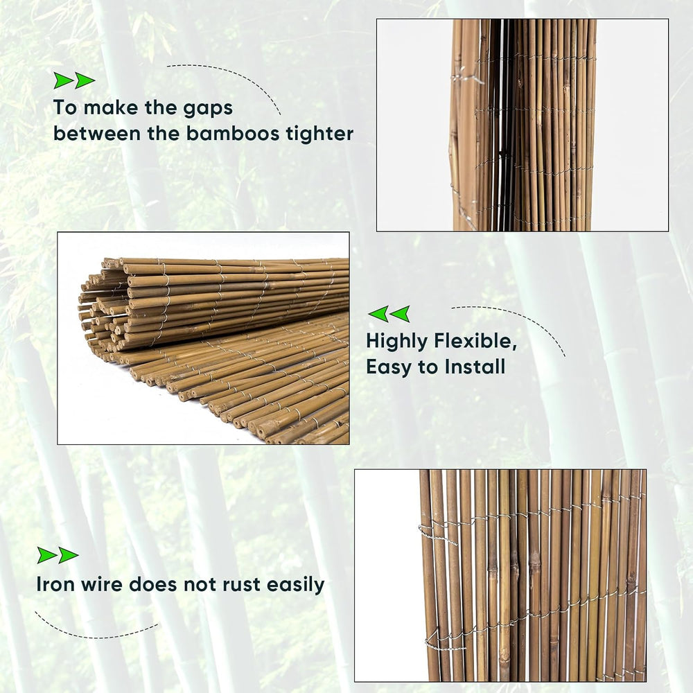 Jollybower 4ft x 8ft x 0.4" D Natural Bamboo Fence, Outdoor Rolled Bambo...