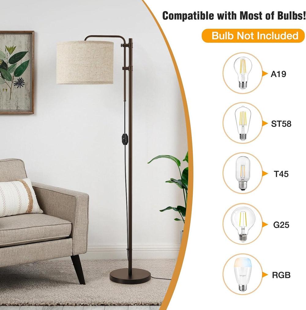 GyroVu Dimmable Floor Lamp for Living Room, Adjustable Height Standing Lamp