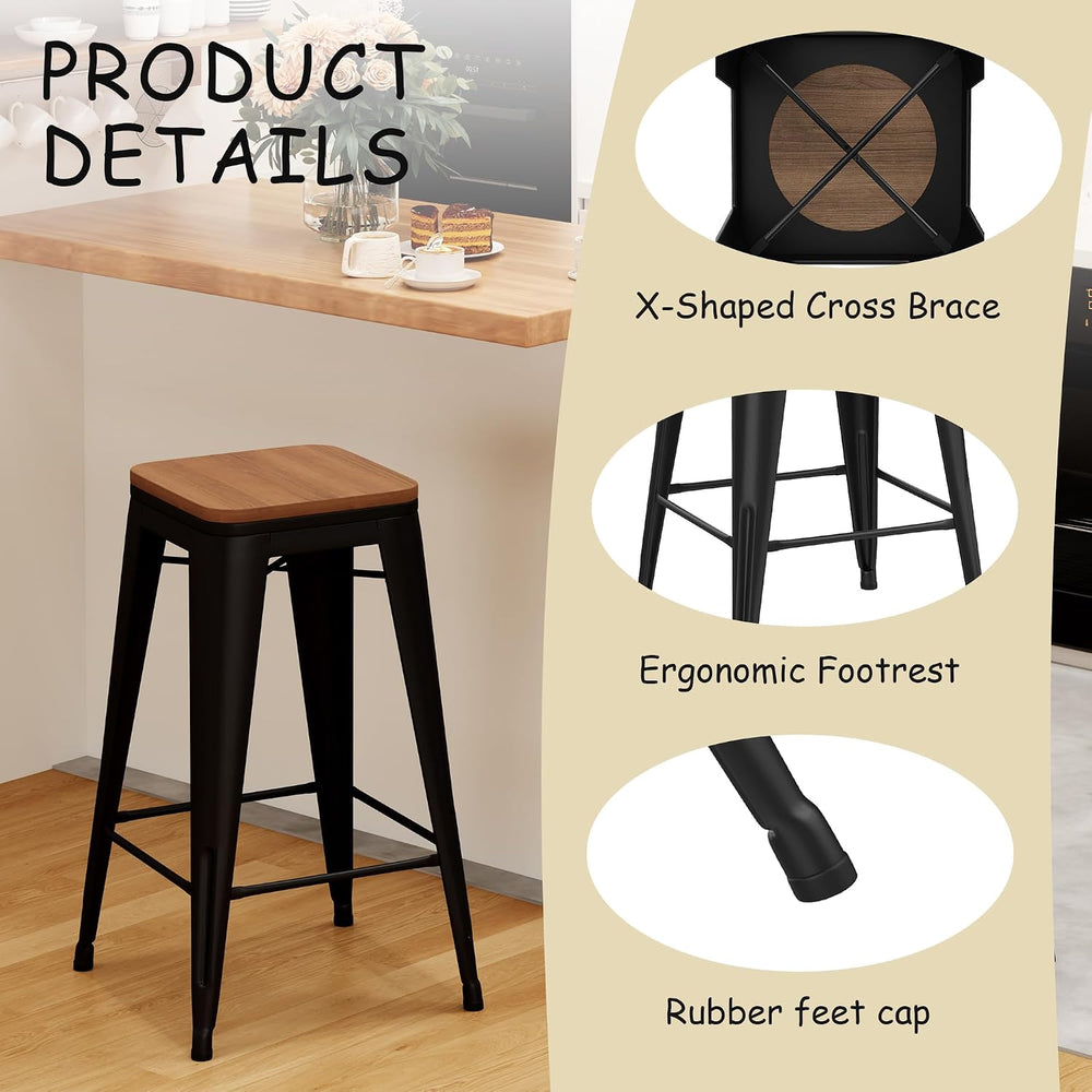 Andeworld Bar Stools Set of 4 Stackable Metal Bar Stools Industrial Counter H...