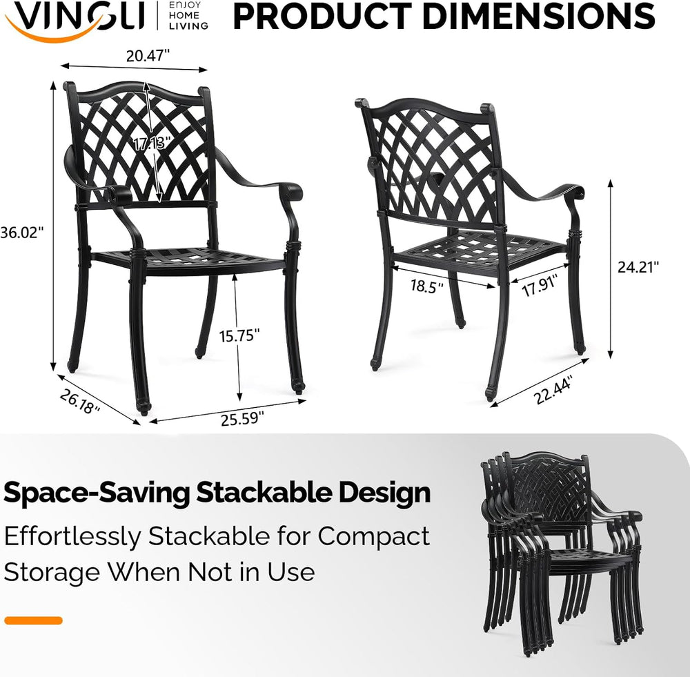 VINGLI Patio Chairs Set of 2 - Stackable Outdoor Cast Aluminum Dining Chairs ...