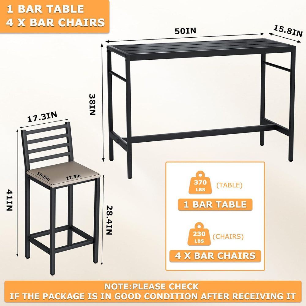5 Piece Outdoor Patio Bar Set, 54.7" Rectangular Counter Height High Top...