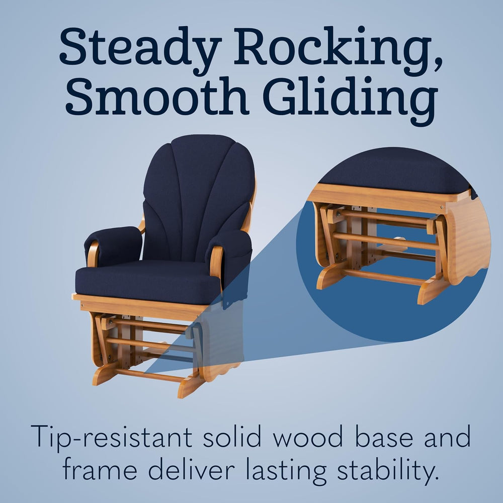 Foundations Lullaby Wood Base Glider Rocker Chair, Navy Polyester
