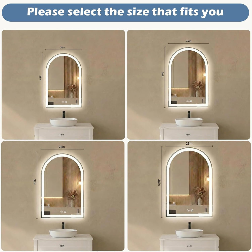 Arched LED Bathroom Mirror with Lights, 28x20 Inch Vanity Mirror