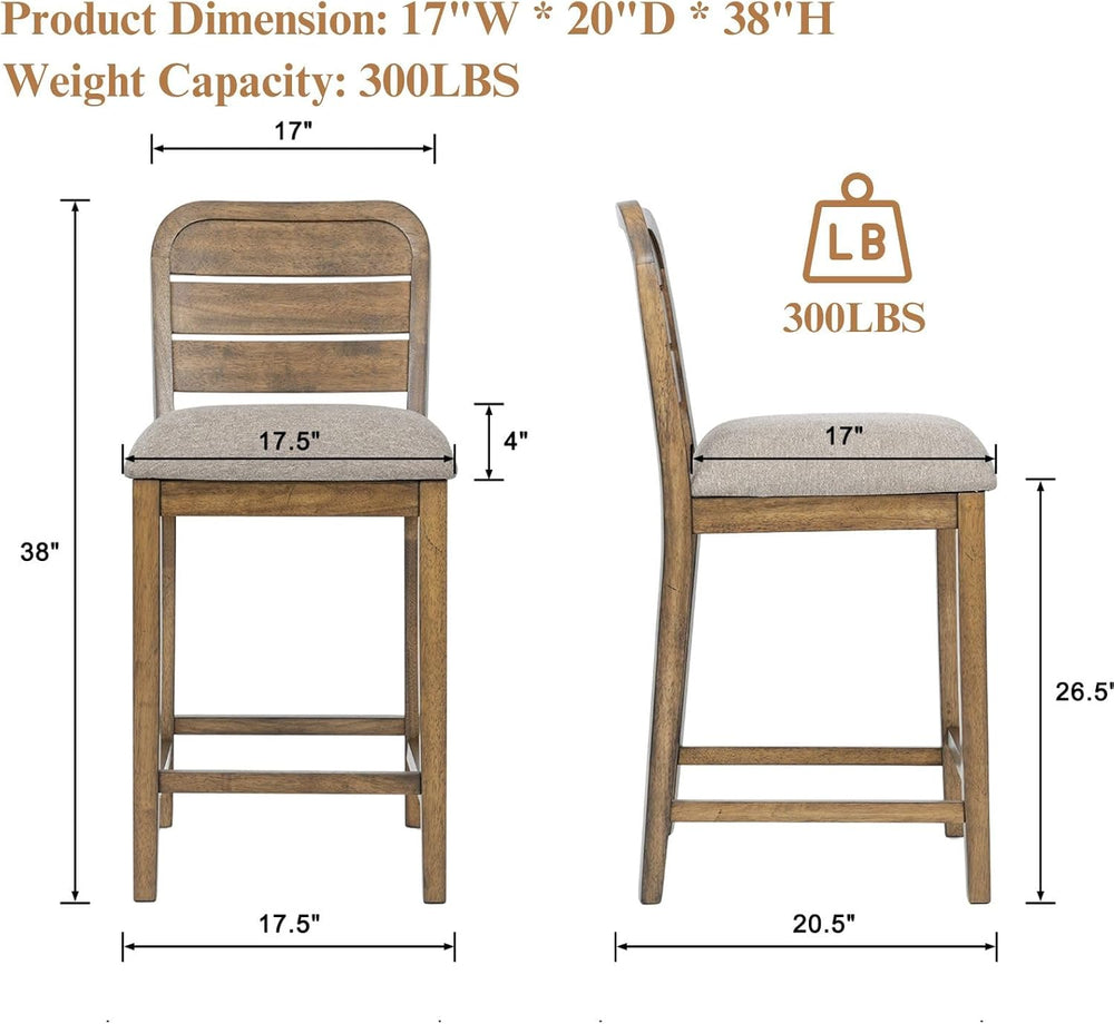 26" Farmhouse Bar Stools Set of 4, Upholstered Wooden Counter Height Bar...