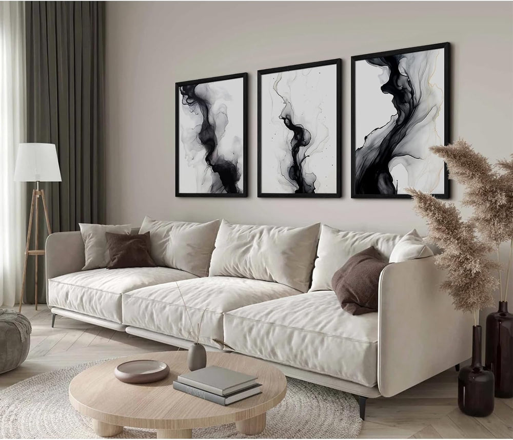 Black White Abstract Wall Art Decor Set of 3 Modern Wall Art Minimalist Canva...