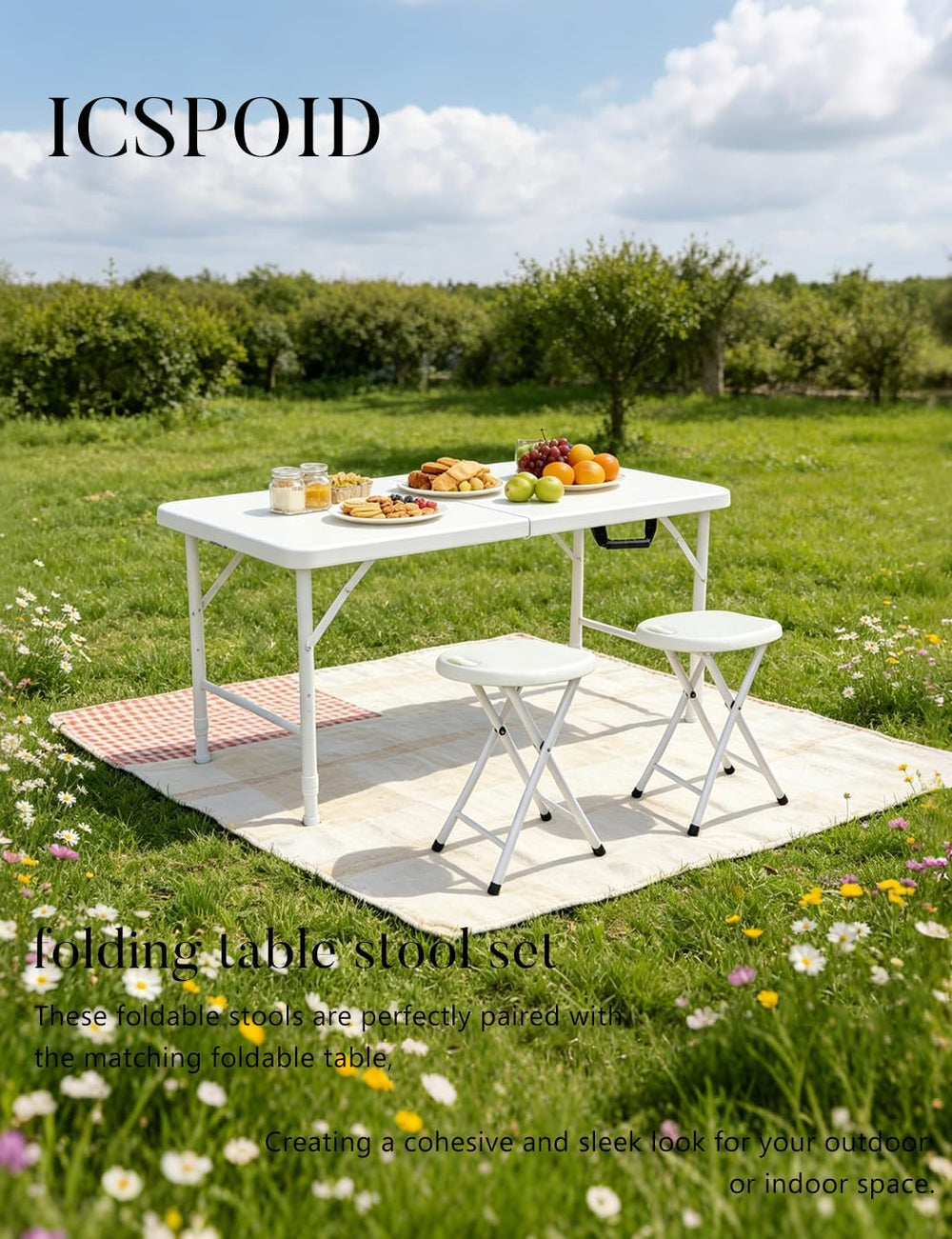 18 Inch Folding Stool with Handle, 2Pcs White