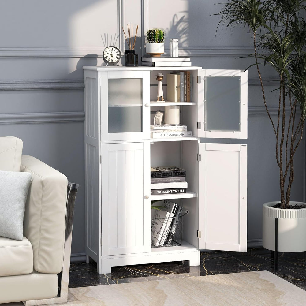 MAT EXPERT Bathroom Cabinet Storage w/Frosted Tempered Glass Doors & 3 Le...