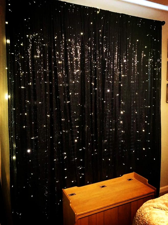 Eternal Beauty Black Sequin Backdrop, 6x8 Ft Halloween Glitter Background Cur...